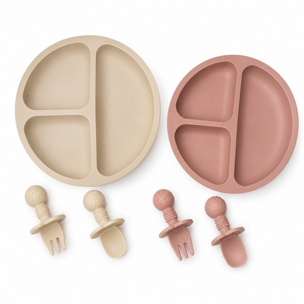 6 Pack Toddler Plates and Utensils Set, 2 Pack Silicone Baby Plates with Suction